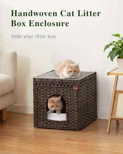 Cat Litter Box Enclosure (Brown / Standard With 1 Cat Bed)