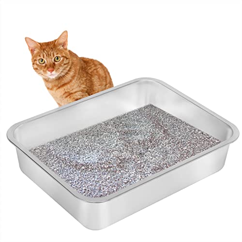 Stainless Steel Cat Litter Box (17.5" L x 13.5" W x 4" H (without Lid))