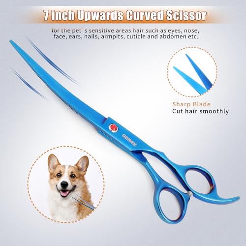 7.0in Titanium Dog Grooming Scissors Set (Blue 6 in 1 7inch)