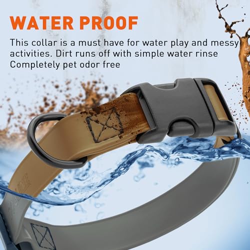 Biothane Waterproof Dog Collar with Quick Release Buckle Strong Coated Nylon Webbing with Odor (3/4"W by 12-19"L / Coyote Brown)
