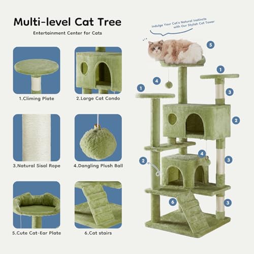 54 inch Cat Tree Tower with Scratching Posts (Green / 54 Inch)