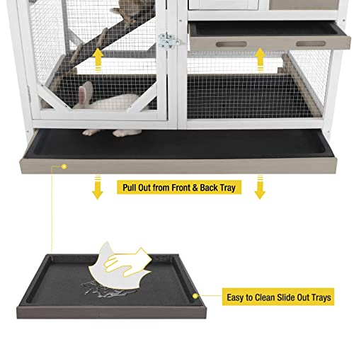 Upgrade Rabbit Hutch Rabbit Cage Indoor Bunny Hutch with Run Outdoor Rabbit House with Two Deeper No Leak Trays (Mocca / 40.6"L x 26"W x 39.3"H)