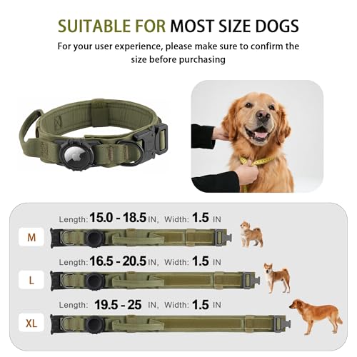 Tactical AirTag Dog Collar Leash Set (L(16.5"-20.5") / Green-SET)