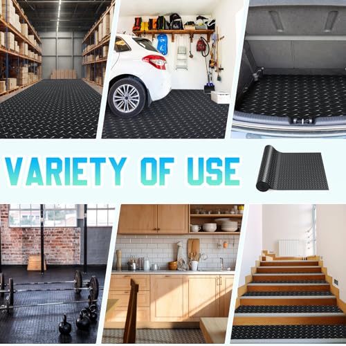 16 in x 32.8 ft Rubber Flooring Rolls Mats (Diamond Plate / 16 in x 32.8 ft / Black)