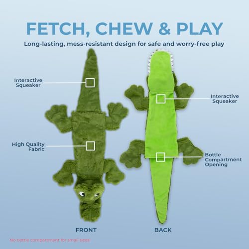 2-in-1 Stuffless Squeaky Dog Toy - Duck&Alligator, L (Multicolor/Alligator & Wild Duck / Large)