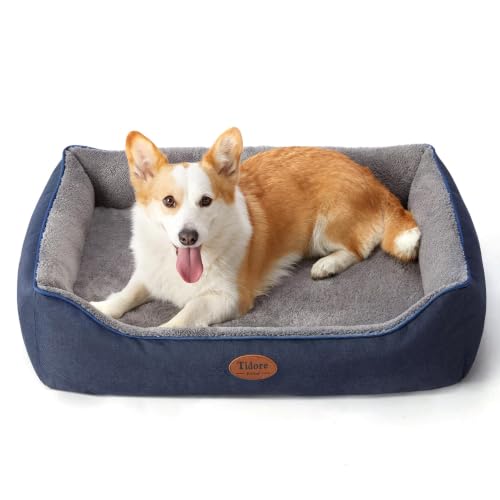 Orthopedic Dog Beds for Medium Dogs (31.5"L x 25.2"W x 7"Th / Navy Blue-Velvet)
