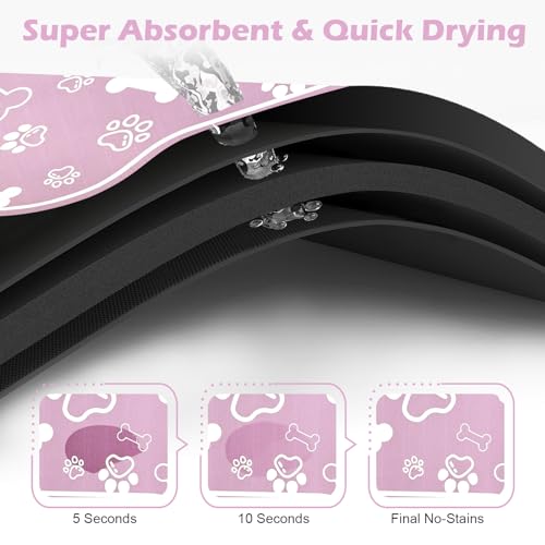 Dog Cat Mat for Food and Water (36"L x 23"W / Bone Shaped Pink)
