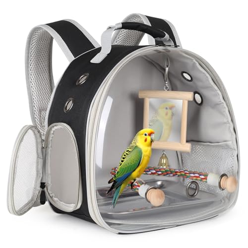 Bird Travel Carrier Bubble Window Backpack with Mirror Parrot Standing Toy