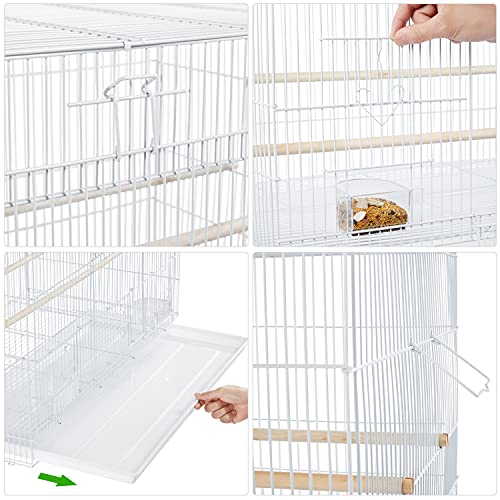 30‘’ Flight Bird Cage Stackable Design for Small and Medium Birds with Slide Out Tray and Bottom Grate Budgies Cockatiels Lovebirds Canaries Parakeet Cage (White)