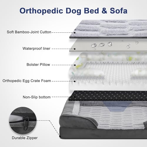 Orthopedic Supportive Large Dog Bed (42.0''l x 32.0''w x 6.5''th / Grey)