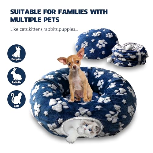 Cute Round Cat Tunnel for Indoor Cats (Blue Paw / Round)