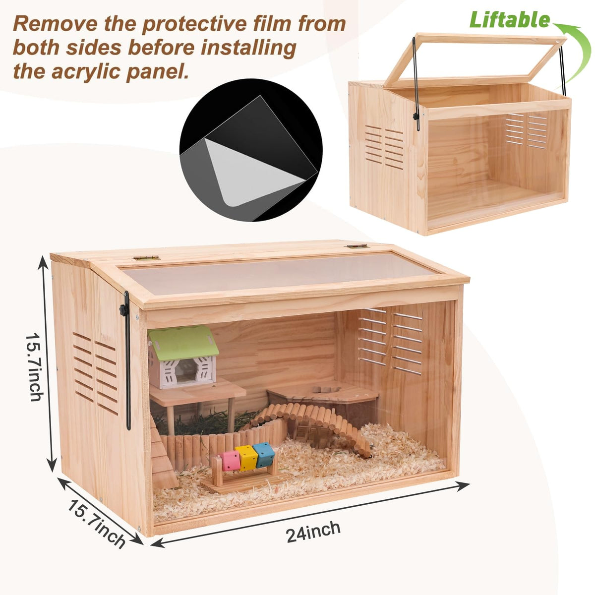 Wooden Hamster Cage (24.0"L x 16.0"W x 16.0"H)