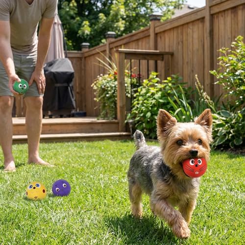 Dog Ball Toy Smiley Face Squeaky Dog Toys Soft Dog Balls Latex Rubber Squeak Dog Toys for Small Medium Puppy Pet Dog (Colorful Smiley Face)