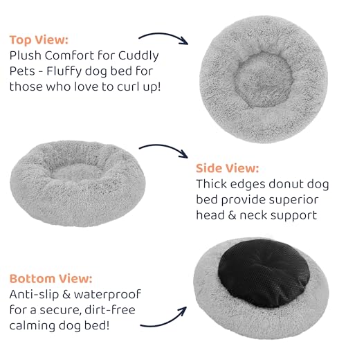Calming Donut Dog Bed for Small Dogs (Bright Grey / Small (23"L x 23"W x 8"Th))