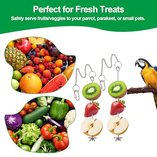 2 Pcs Chain Clauses Bird Cage Food Holder Stainless Steel Parrot Fruit & Vegetable Skewer Hanging Foraging Toy for Parakeets (Chain Clauses 2 Pcs)