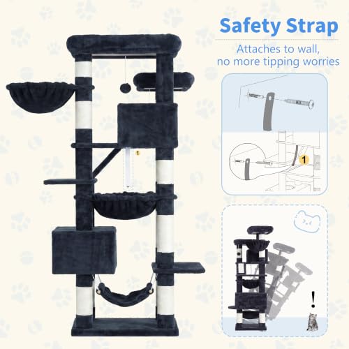 Cat Tree, 71-Inch-Tall Tower for Indoor Cats with 2 Perches HCT034G (Smoky Gray / 71 inch)