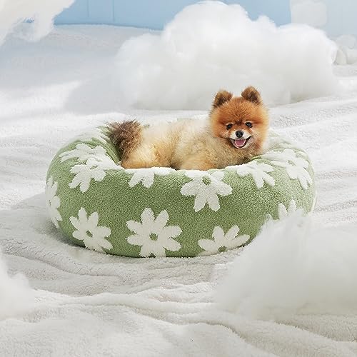 Shown on TV Jacquard Donut Cute Small Dog Beds (23.0"L x 23.0"W x 7.0"Th / Flower Garden Green)