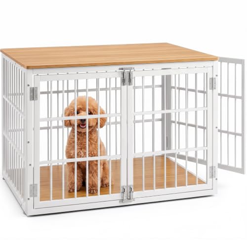 Dog Crate Furniture 38 Inch Indoor Crate Dog Cage Wooden Kennel (White / 38.2"L x 25.0"W x 27.9"H)