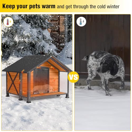 Outdoor Heated Dog House with Heating Pad Insulated Dog House with Anti