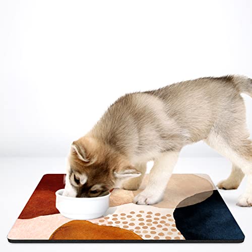 Dog Food Mat 16" x 24" Absorbent Dog Cat Bowl Mat for Food and Water (Abstract Stones Art / 16"L x 24"W)