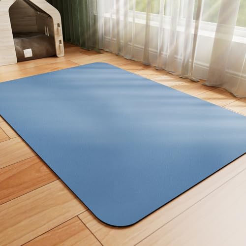Dog Food Mat Absorbent Cat Mat for Food and Water (Blue / 34"L x 18"W)