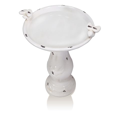 25" Tall Outdoor Antique Ceramic Birdbath with 2 Bird Figurines (brown)