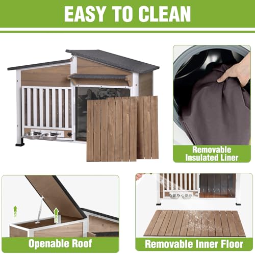 Large Heated Dog House Insulated Outdoor Weatherproof Dog Kennel with Safe Heating Pad
