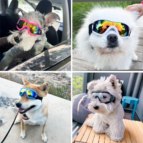 Dog Goggles Small Breed Dog Sunglasses Doggy UV Protection Glasses (Pink Frame Red Lens)