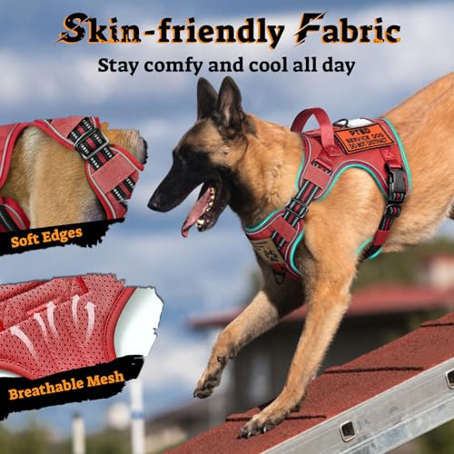 Tactical Dog Harness for Large Dogs (Xl(chest:23.6"-41.8",neck:21.7"-32.3",back:9.1") / Red)