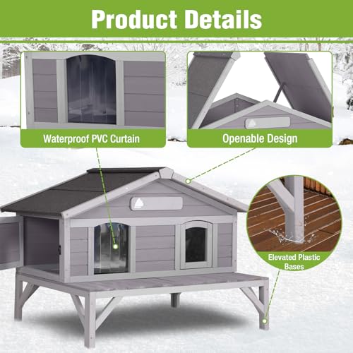 Heated Cat House Large Insulated Cat House Outdoor Weatherproof Feral Cat Shelter with Heated Pad