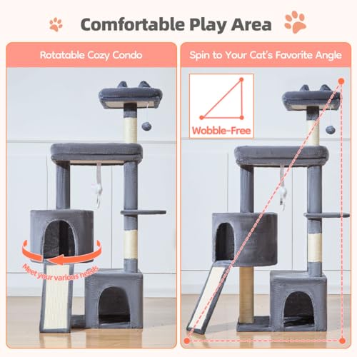 Sturdy Cat Tree (Smoky Gray / 55.1 Inches)