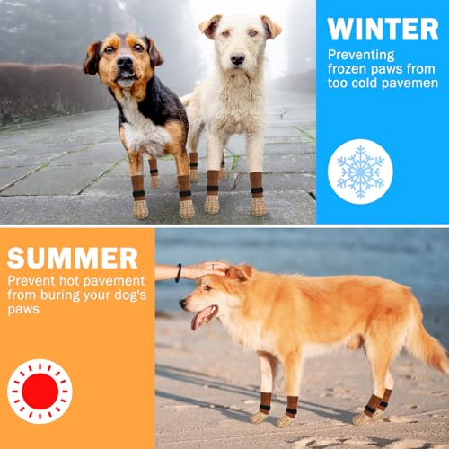 Anti Slip Dog Socks to Prevent Licking Paws for Hardwood Floors (Two Color-Brown / Large (4 Count))