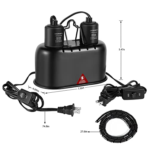 Nano Dual Reptile Heat Lamp Max 40W with Two Independent Switches (7.5inch dual dome)