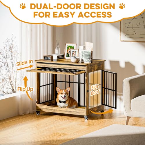 32" Dog Crate Furniture (Rustic Brown / 32.5"L x 22.0"W x 29.5"H)