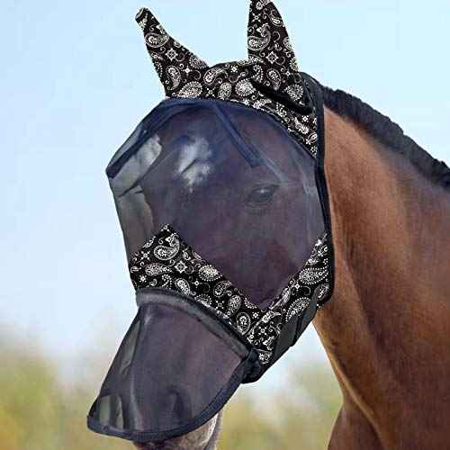 LumiVista Horse Fly Mask Long Nose with Ears UV Protection for Horse Paisley Wave XL Extra Full (Paisley Wave / Extra-Full (X-Large))