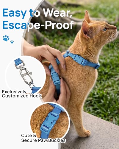Adjustable Cat Harness and Leash Set Escape Proof (Blue)
