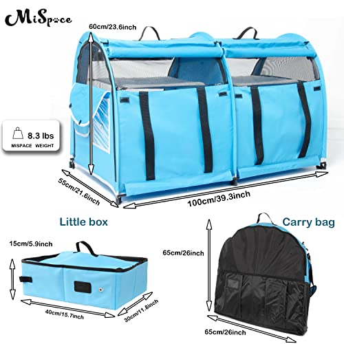 Mispace Portable 2 Pet Carriers for Cats Collapsible Cat Condo for Car Travel Pet Kennel Show Cages with Portable Carry Bag Hammocks Mats and Litter Box (Blue)