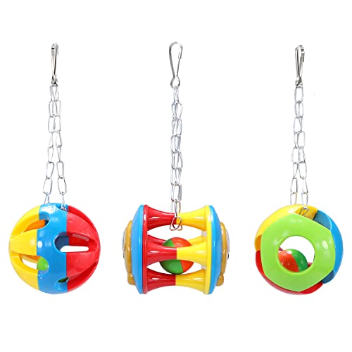 3 Pack Bird Chew Bells Balls Parrot Training Toy for Cockatiel (D - Parrot Ball Toy)