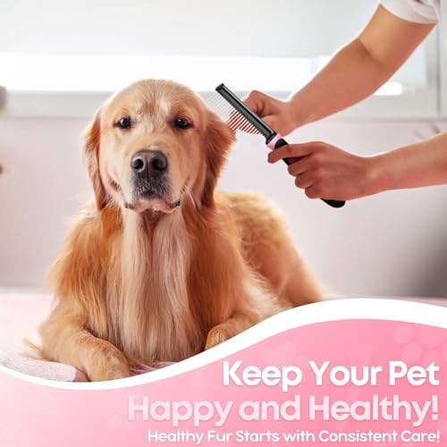 Metal Pet Comb for Cats & Dogs (Chrome,Pink)
