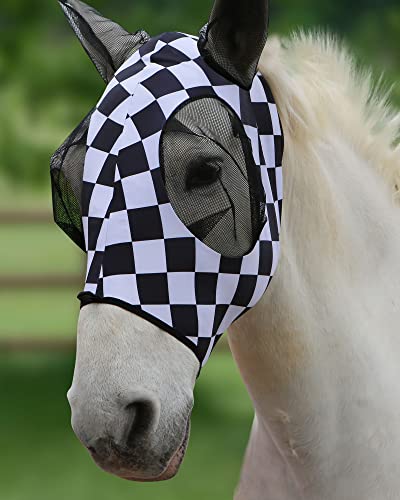 Super Comfort Stretchy Fly Mask Large Eye Space with UV Protection Soft on Skin with Breathability Checker Board XL (Extra-Full (Extra-Large) / Checker Board)