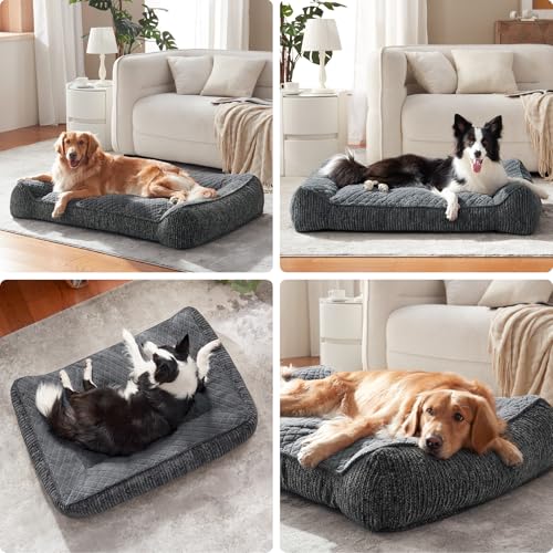 XL Orthopedic Dog Beds Large Sized Dog (L Plus(38"L x 28"W x 8"Th) / Grey)