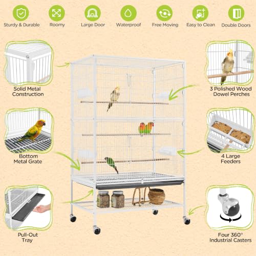 52" Large Bird Cage for Parrots (White / 31.0"L x 20.5"W x 52.0"H)