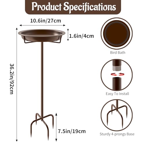 Metal Bird Bath for Outside (Brown)