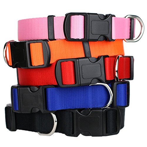Dog Collars Durable Solid Nylon Dog Collars in 5 Color Options and 4 Adjustable Sizes for Puppy and Dogs Extra Small (Large (1" wide x 18-26" length) / Blue)