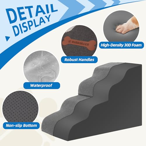 Dog Stairs 3 Step for Small Dogs and Cats to Get on Bed and Furniture (Dark Grey / 23.6"D x 15.7"W x 15.7"H)