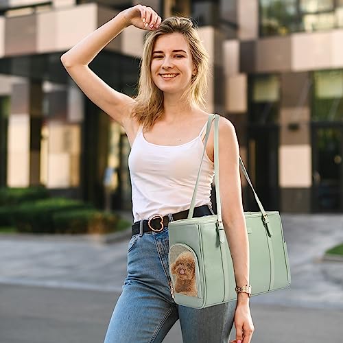 Fashion Dog Purse Pet Carrier Leather Bag for Small Dogs Cats Puppy (Green)