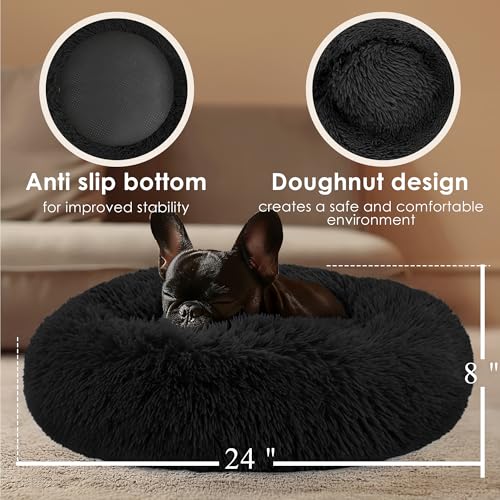 Dogs Bed for Small Dogs (Black / 24.0"L x 24.0"W x 8.0"Th)
