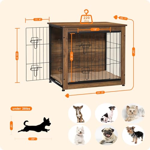 27" Dog Crate Furniture (Warm Brown / 27.2"L x 20.1"W x 23.6"H)