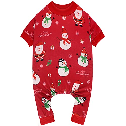 Dog Christmas Pajamas Snowman Pet Clothes Costumes Pjs Stretchy Funny Pet Costumes Outfit Dog Pajamas for Large Dogs (Large / Red Christmas)