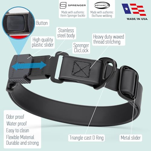 Biothane Waterproof Dog Collar with Herm Sprenger Stainless Steel Quick Release Buckle (W 3/4" x L 12"-19" / Black)